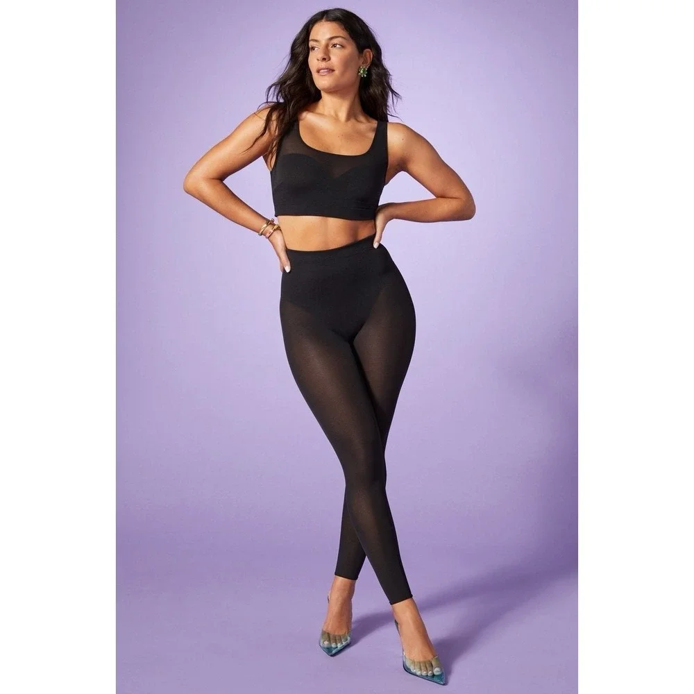 Yitty by Lizzo Black Mesh Me Smoothing Shaping High Waisted Compression Leggings